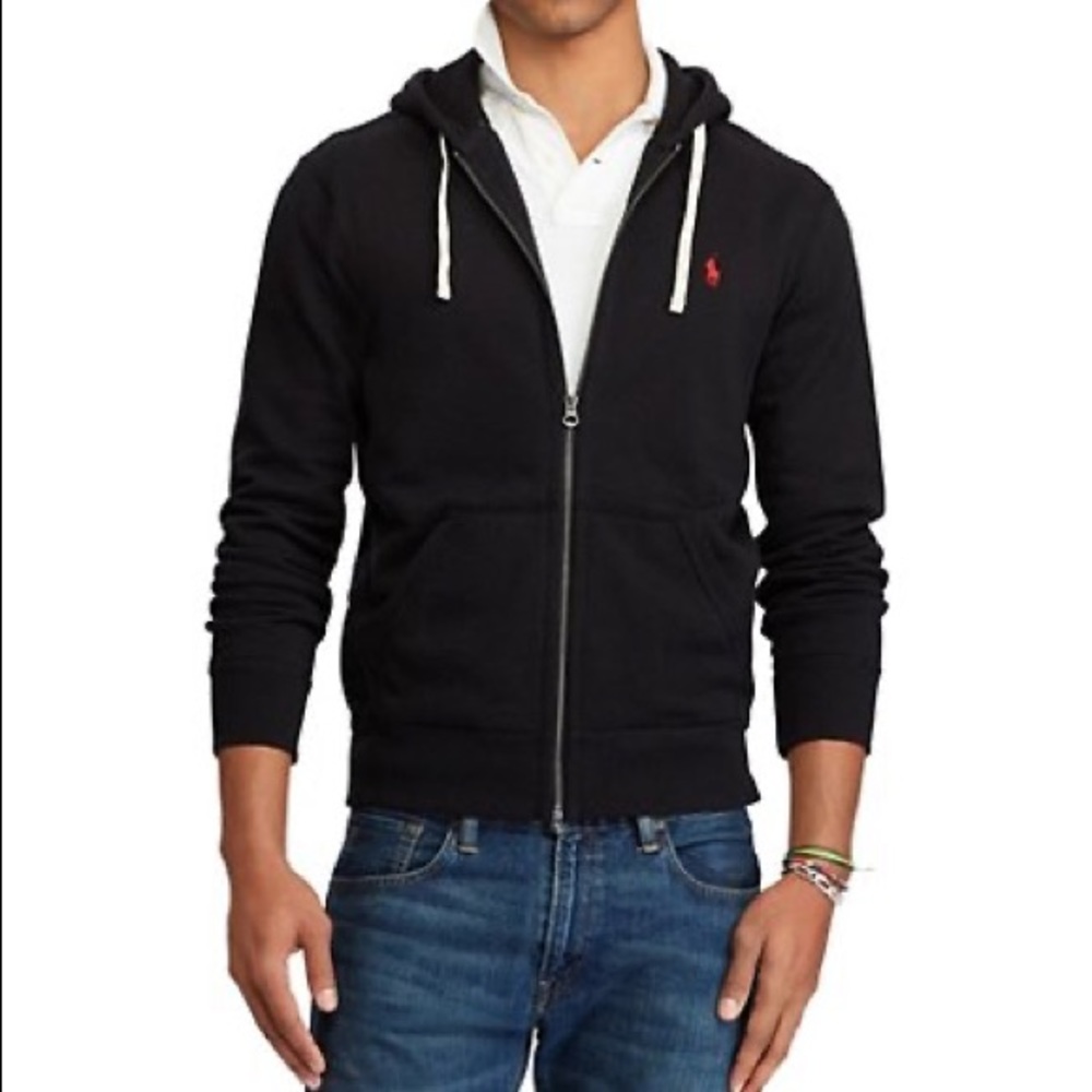 POLO RALPH LAUREN BLACK HOODIE HOODY LARGE TALL LT